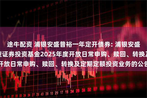 途牛配资 浦银安盛普裕一年定开债券: 浦银安盛普裕一年定期开放债券型证券投资基金2025年度开放日常申购、赎回、转换及定期定额投资业务的公告