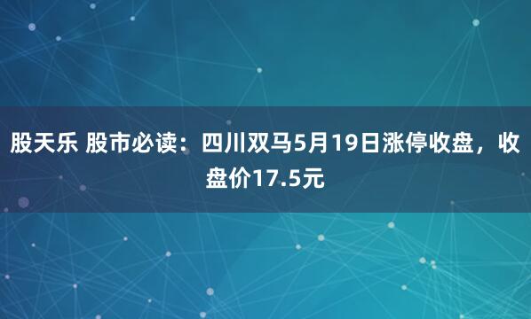 股天乐 股市必读:四川双马5月19日涨停收盘,收盘价17.5元